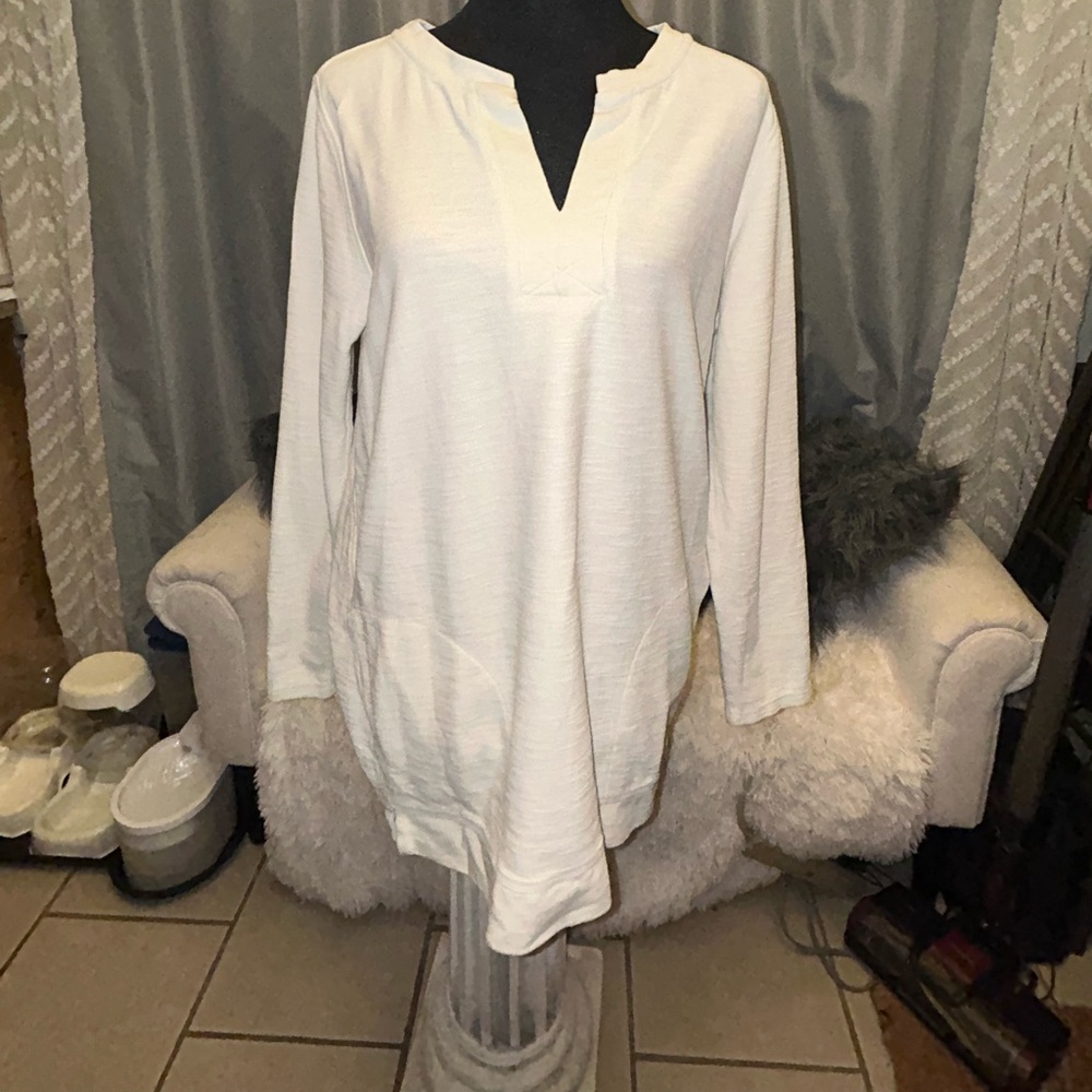 $19 sale JJill off white pockets  Vneck Sweater tunic M cotton blend 132